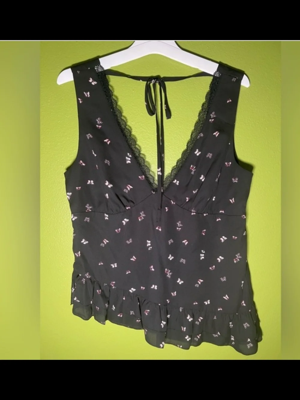 WILD FABLE Butterfly-Print Lace Trim Cami